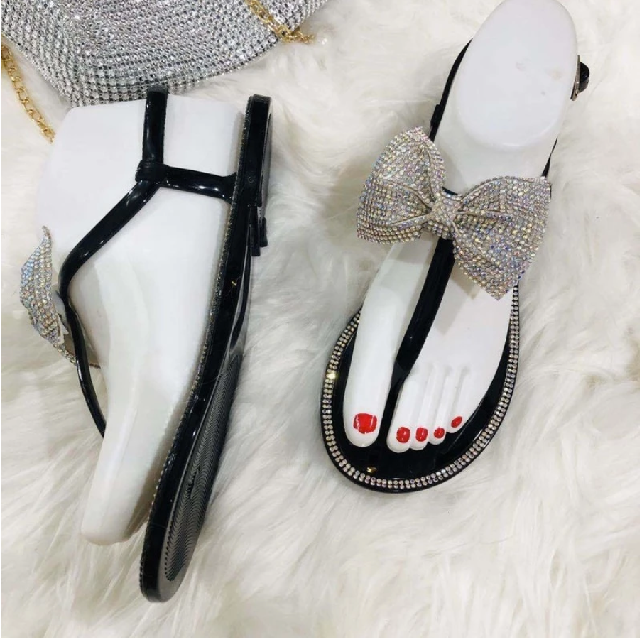 White Color Diamond Bow Tie Sandals