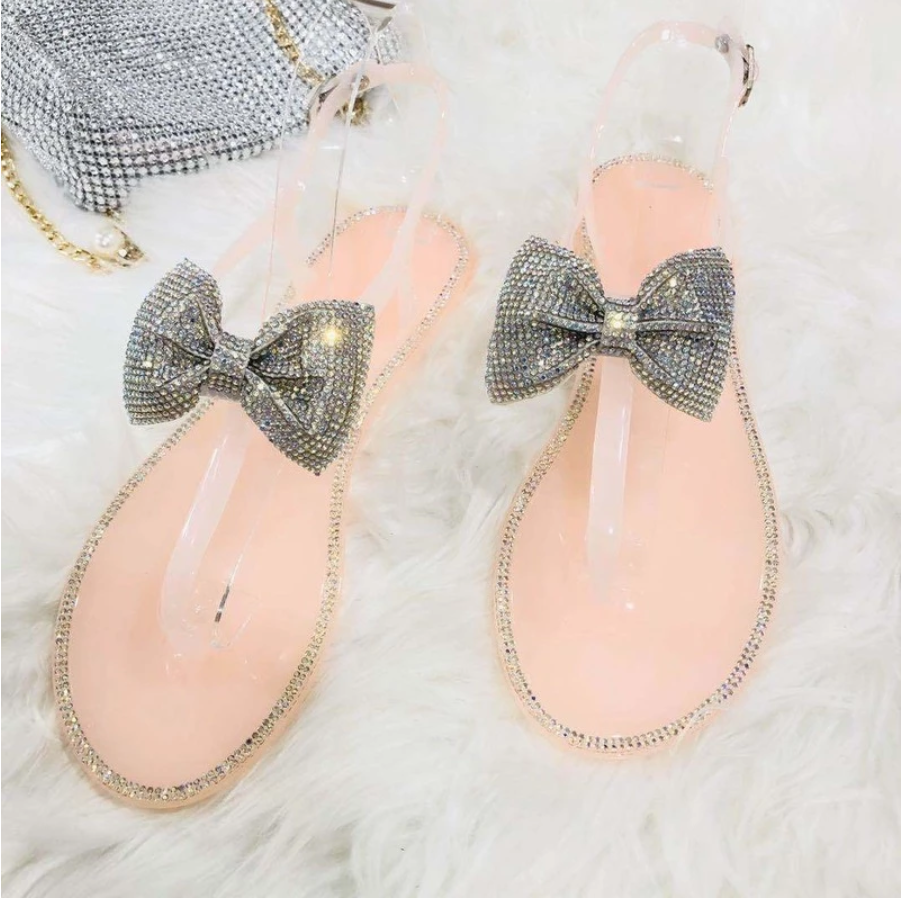 White Color Diamond Bow Tie Sandals