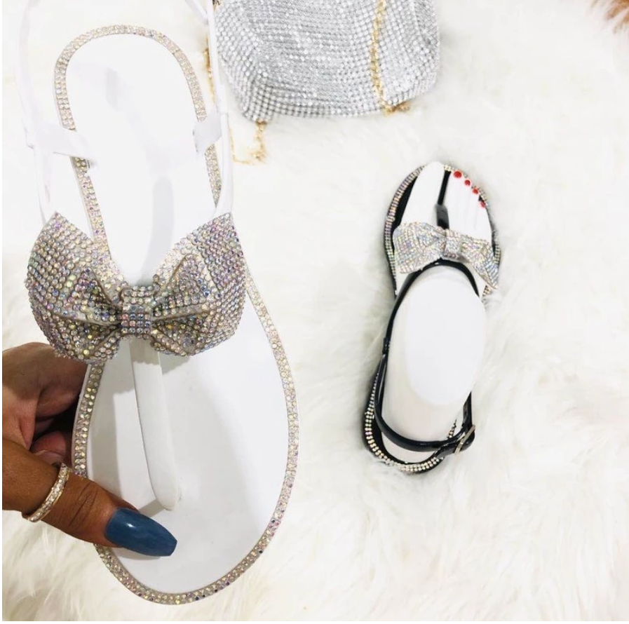 White Color Diamond Bow Tie Sandals